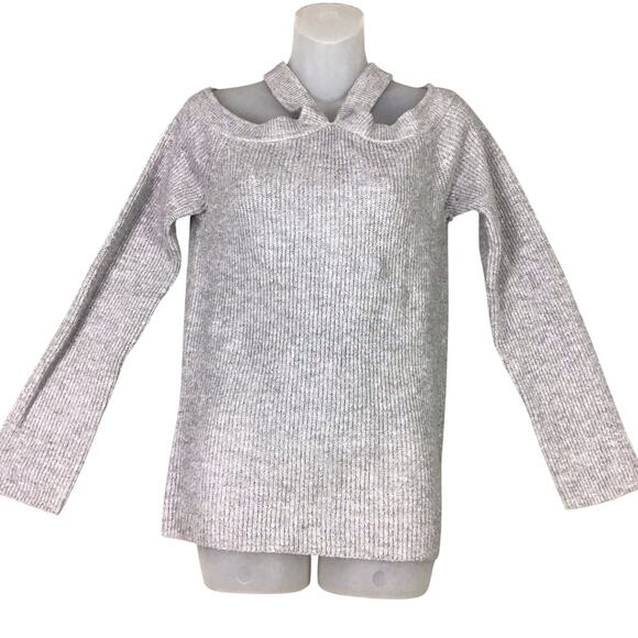 1. State Womens Large Sweater Cross Neck Off Shoulder Pullover Gray Solid - Picture 1 of 11